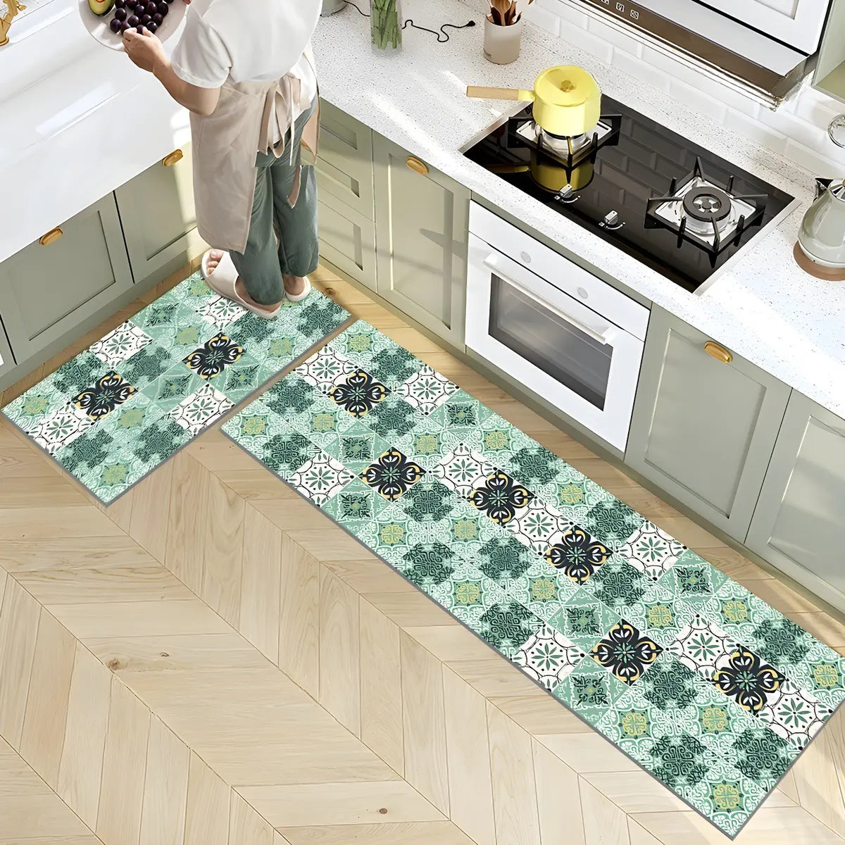 Moroccan Rectangle Tile Pattern Anti-Slip Area Rug Image - 4
