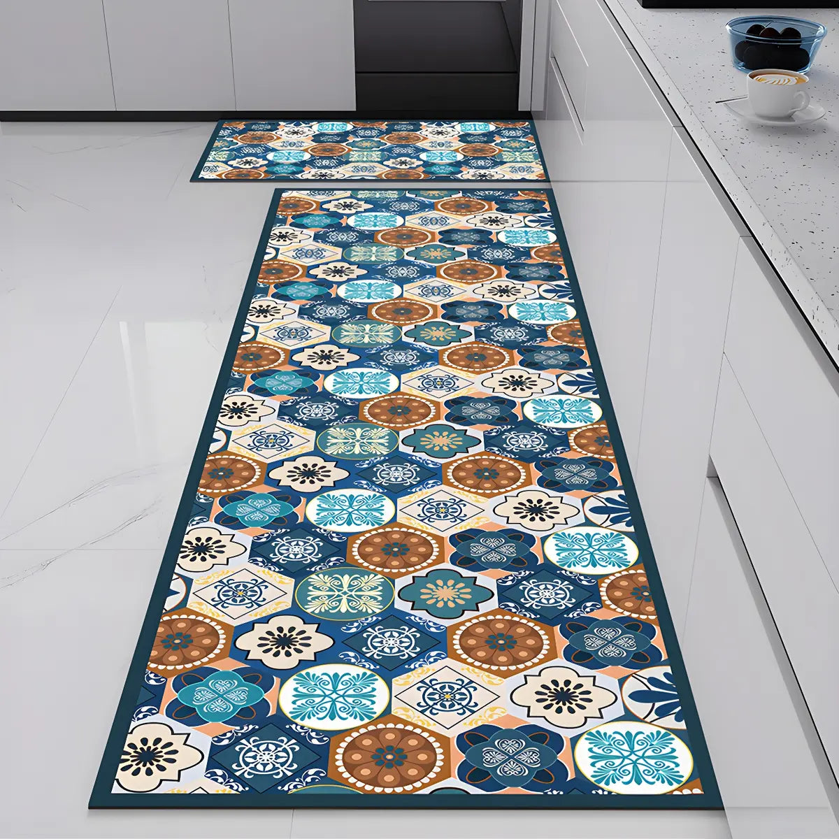 Moroccan Rectangle Tile Pattern Anti-Slip Area Rug Image - 9