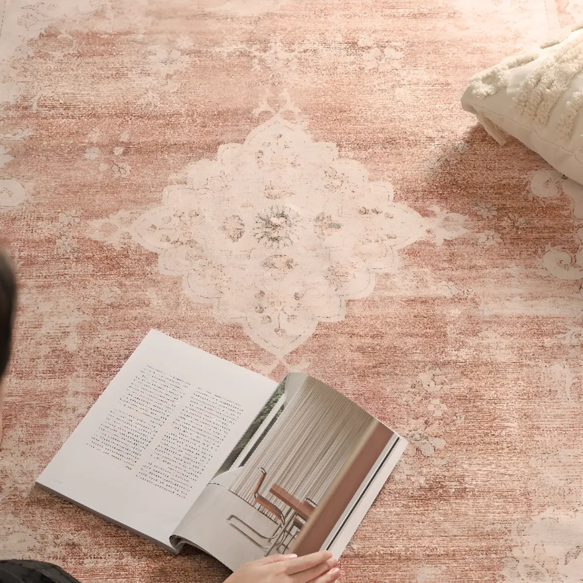 Moroccan Rectangular Beige Machine-Made Area Rug Image - 12