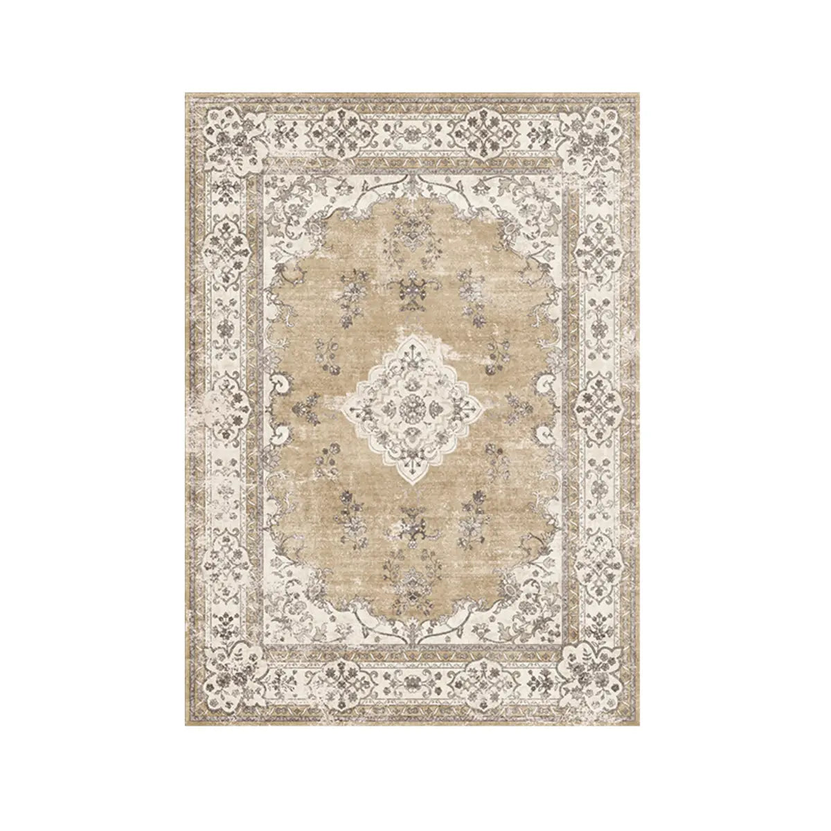 Moroccan Rectangular Beige Machine-Made Area Rug Image - 7