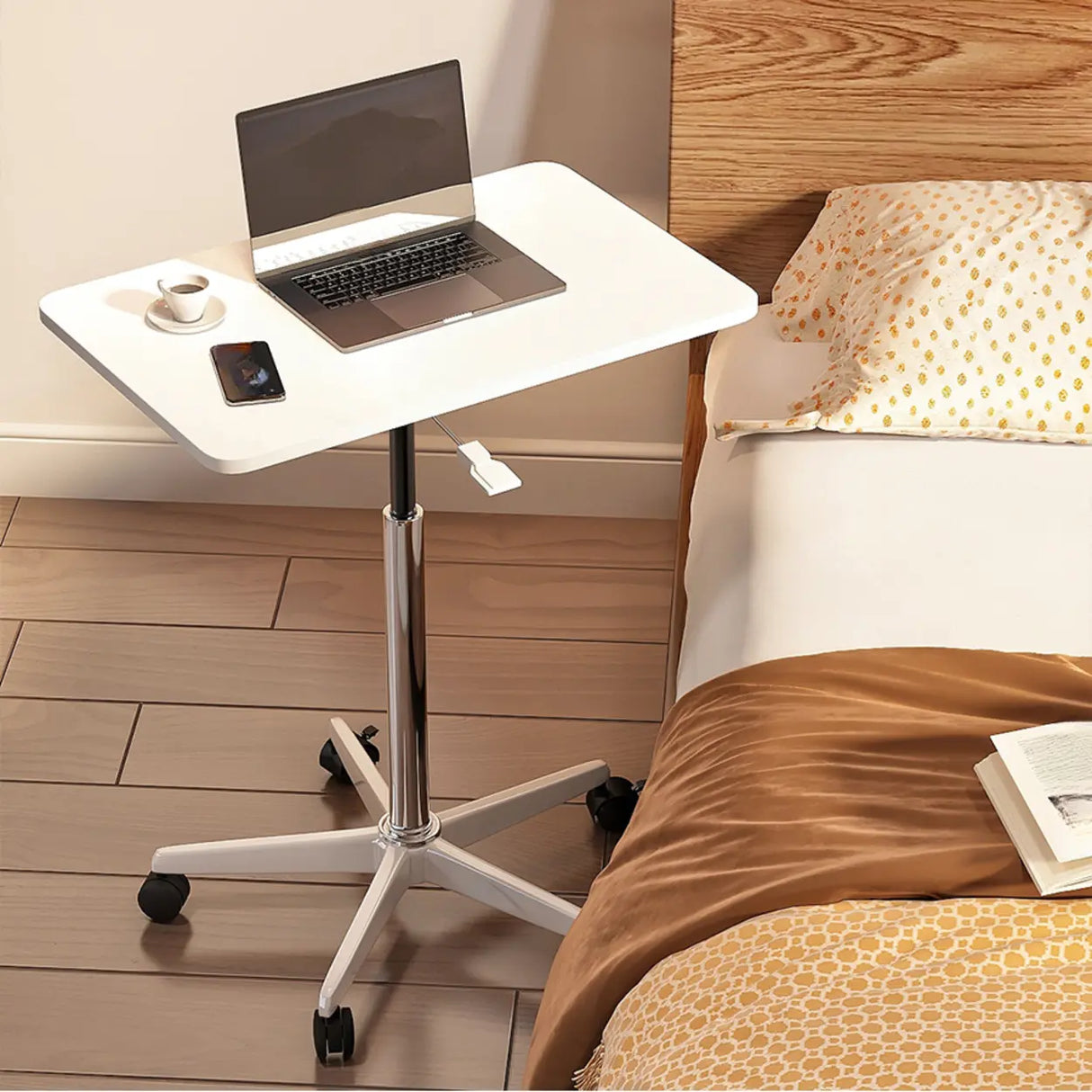 Movable Adjustable White Wooden Small Narrow Desk Image - 1