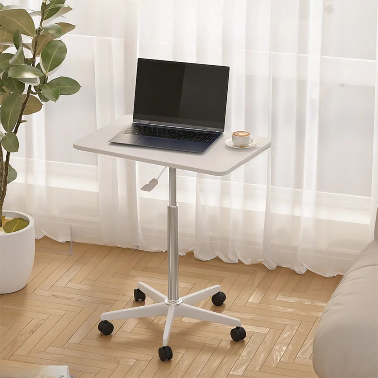 Movable Adjustable White Wooden Small Narrow Desk Image - 2
