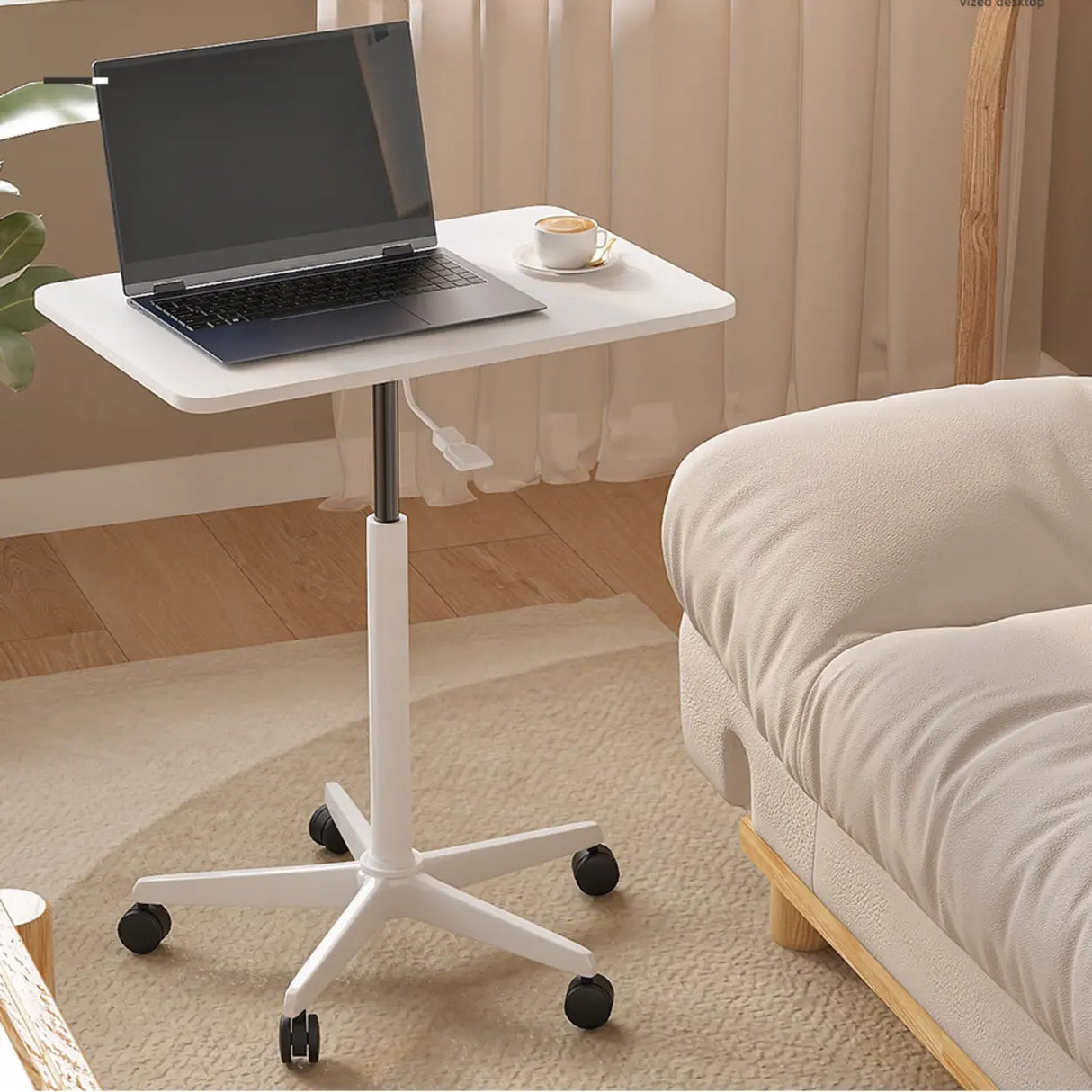 Movable Adjustable White Wooden Small Narrow Desk Image - 4
