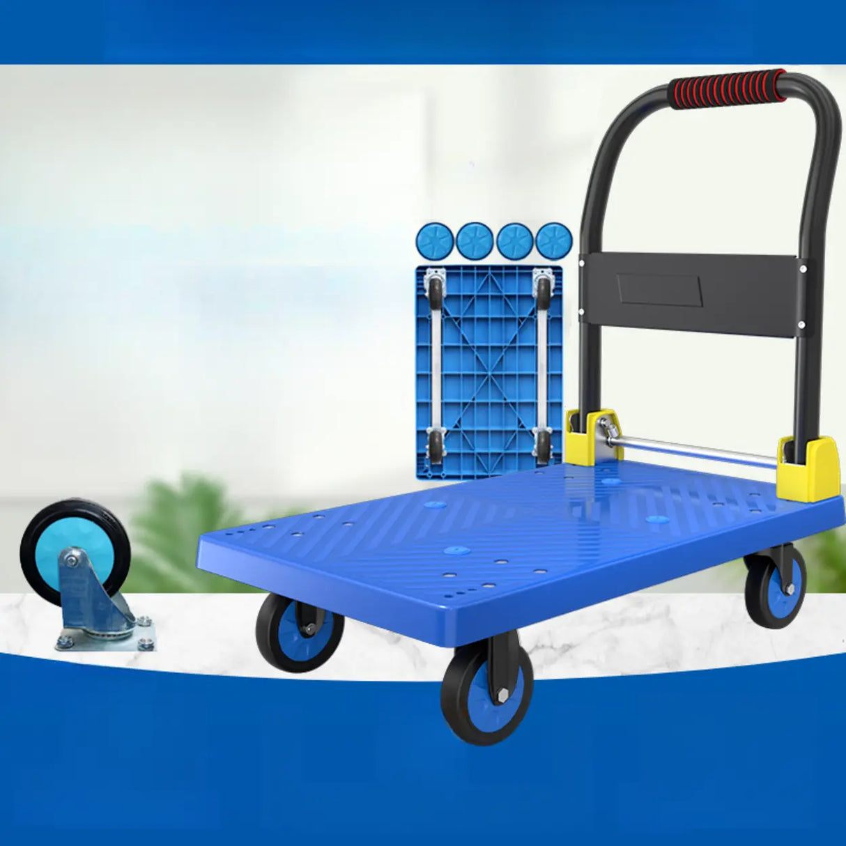 Movable Black Flat Utility Cart with Four Casters Image - 8