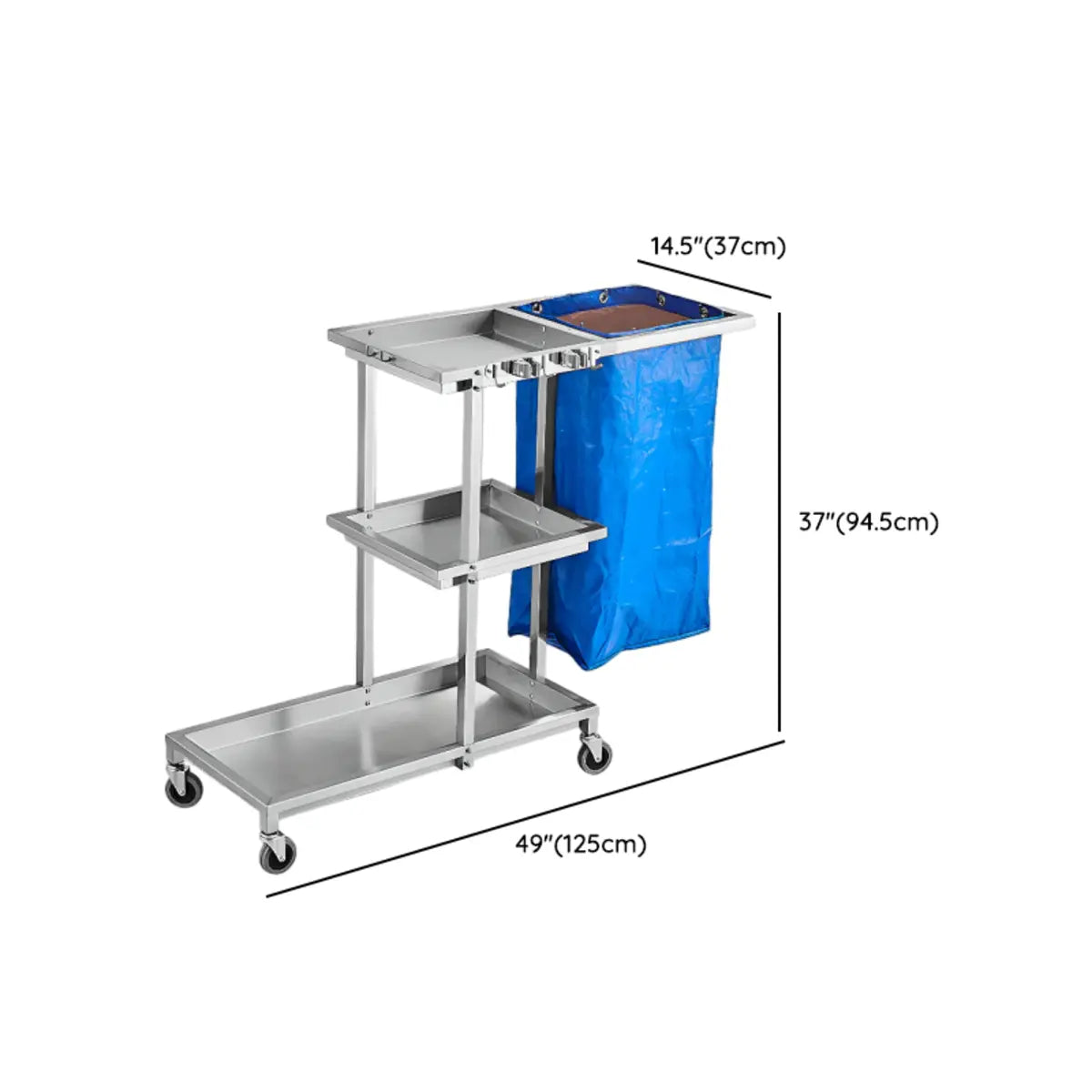 Movable Silver Metal Utility Cart with Tray and Shelves