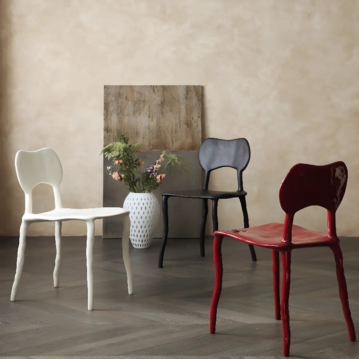 Multi-Color Curved Armless Low Back Resin Dining Chair Image - 1