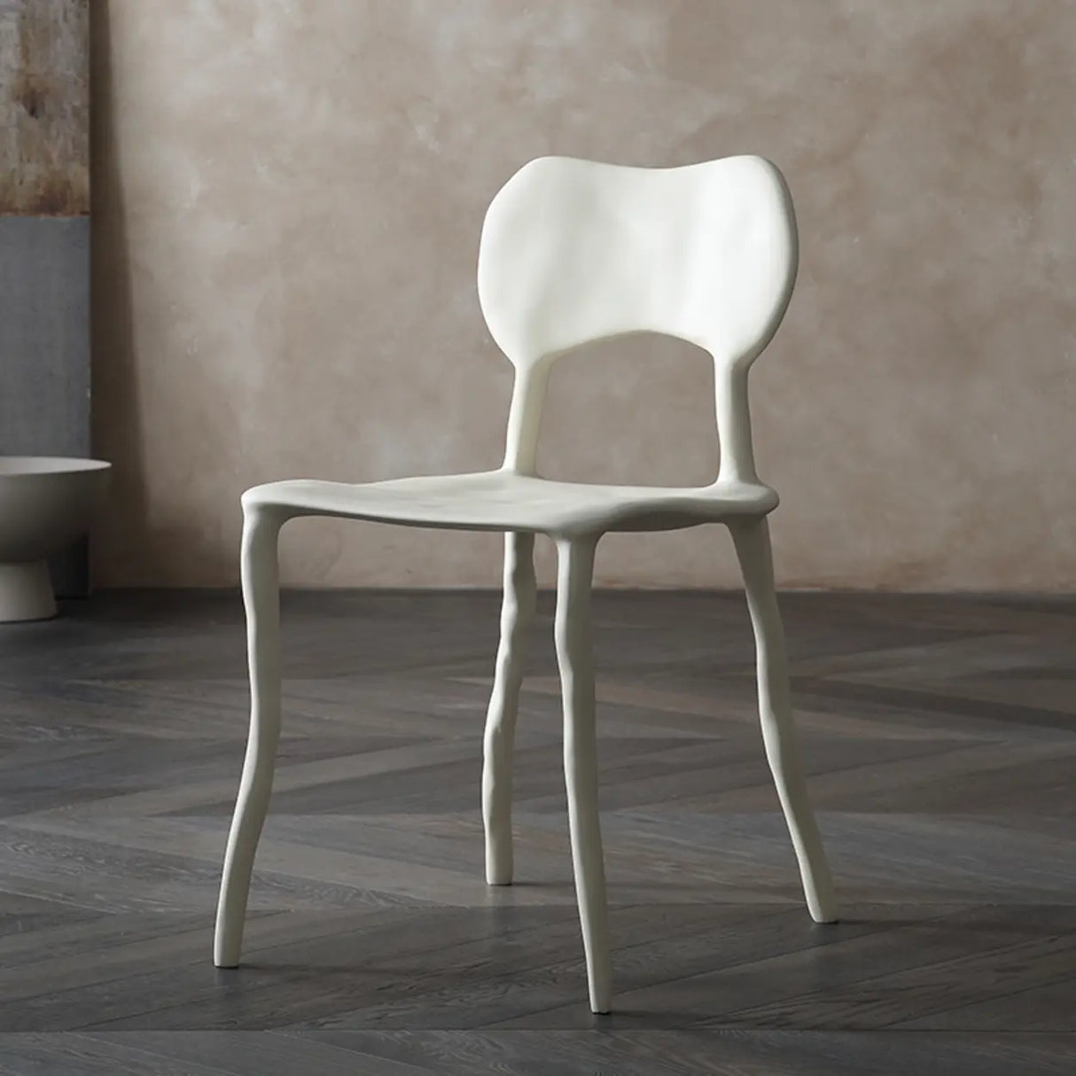 Multi-Color Curved Armless Low Back Resin Dining Chair Image - 2