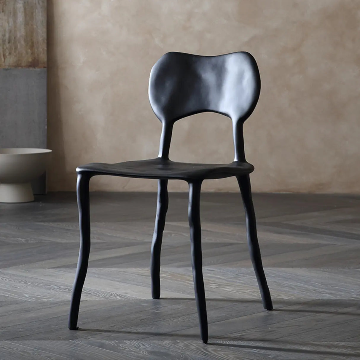 Multi-Color Curved Armless Low Back Resin Dining Chair Image - 3