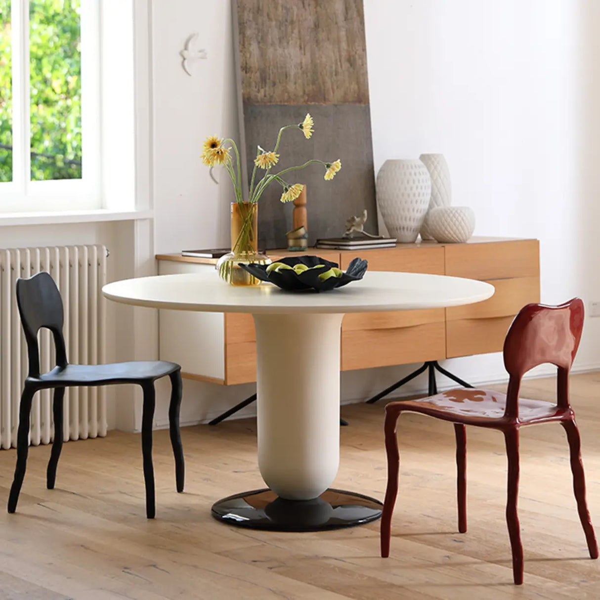 Multi-Color Curved Armless Low Back Resin Dining Chair Image - 4