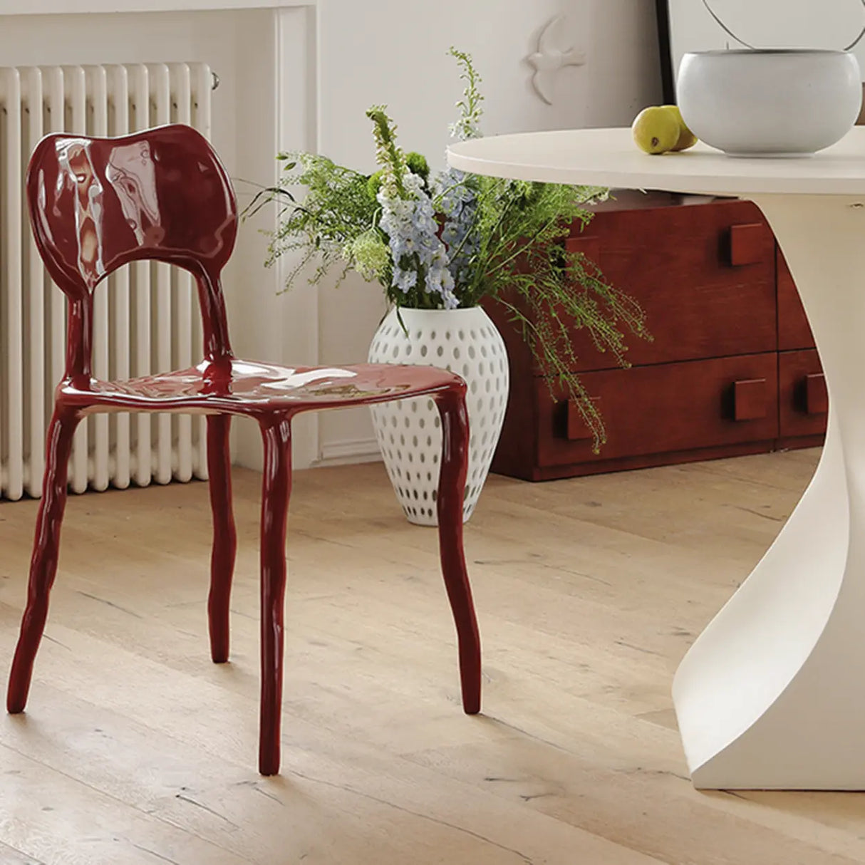 Multi-Color Curved Armless Low Back Resin Dining Chair Image - 6