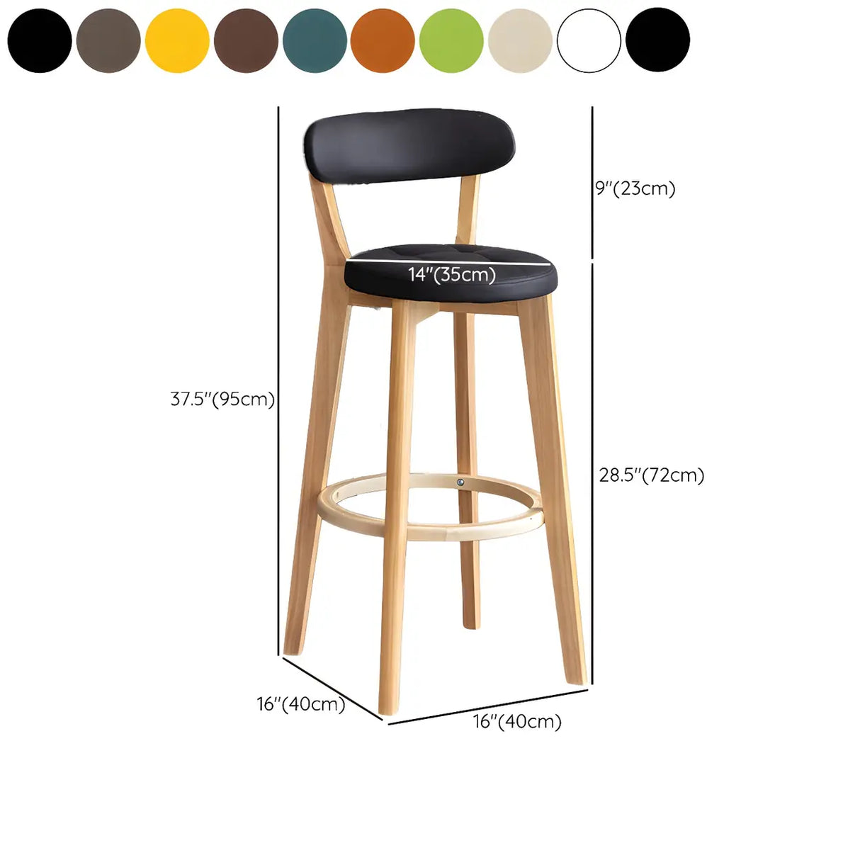 Multi-Color Round Leather Low Back Bar Stool Wood