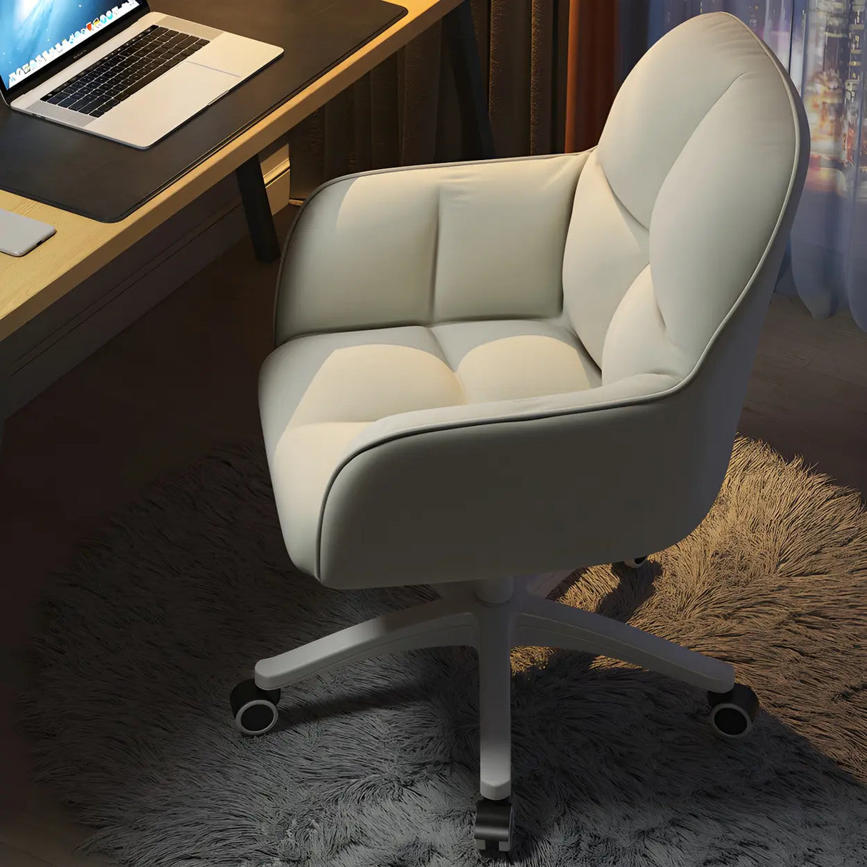 Multi-Color Swivel Curved Leather Fixed Arms Office Chair Image - 1