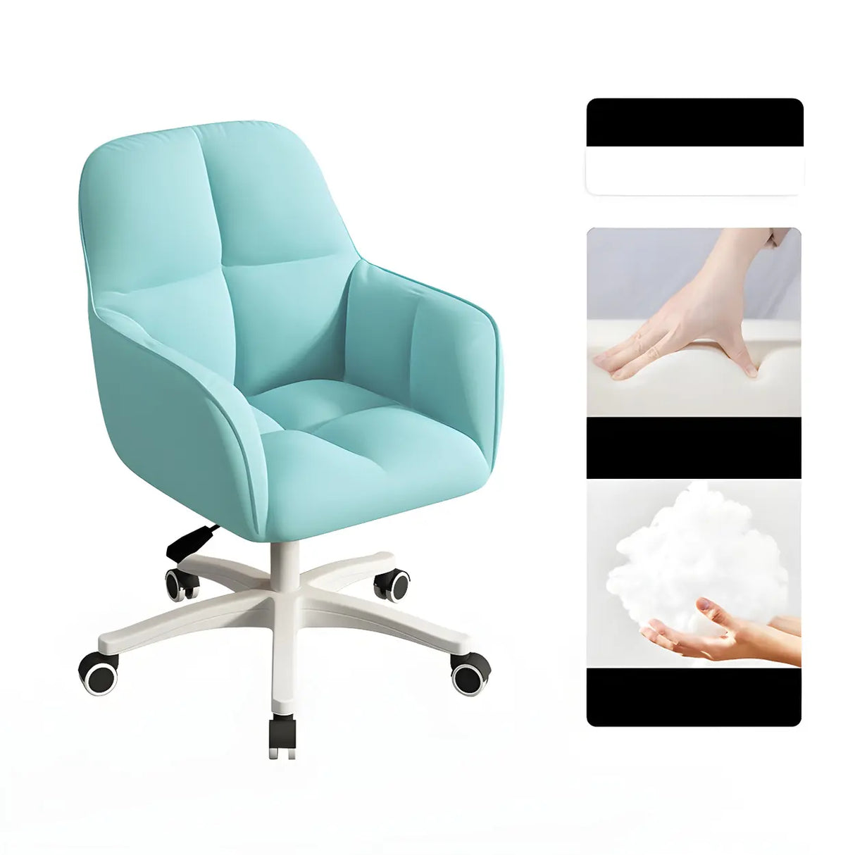 Multi-Color Swivel Curved Leather Fixed Arms Office Chair Image - 14