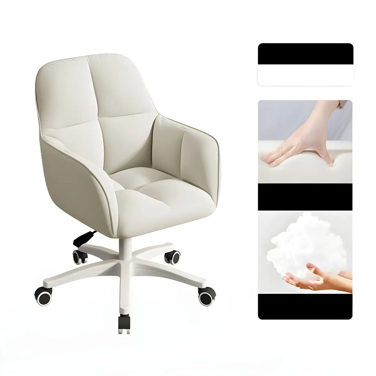 Multi-Color Swivel Curved Leather Fixed Arms Office Chair Image - 19