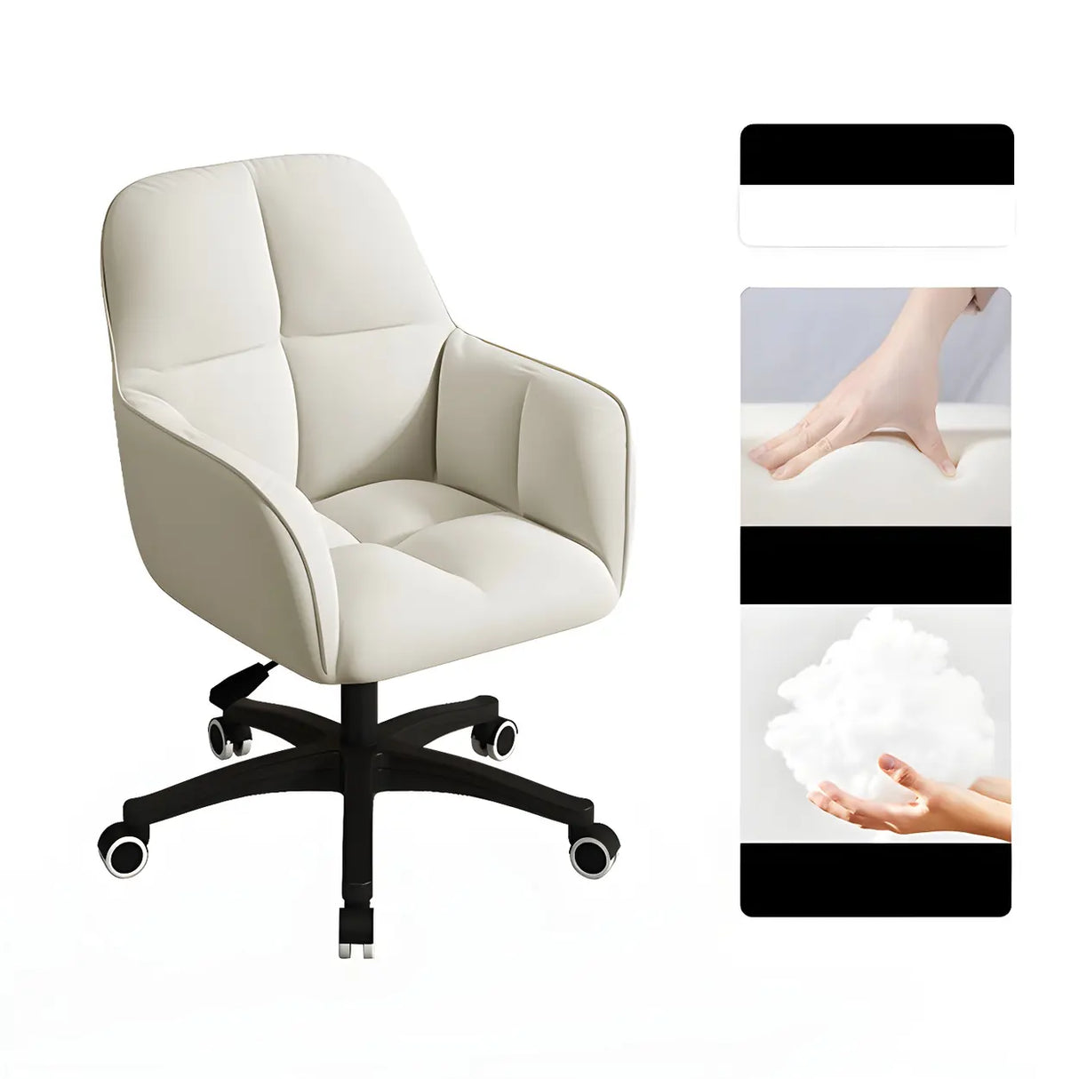 Multi-Color Swivel Curved Leather Fixed Arms Office Chair Image - 20
