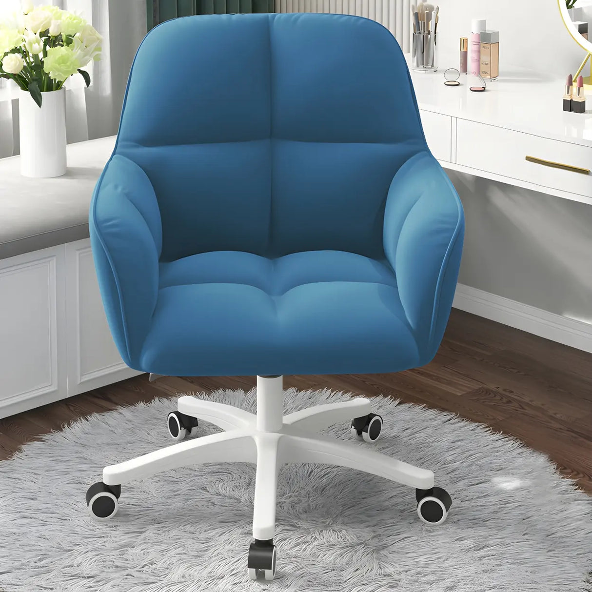 Multi-Color Swivel Curved Leather Fixed Arms Office Chair Image - 3