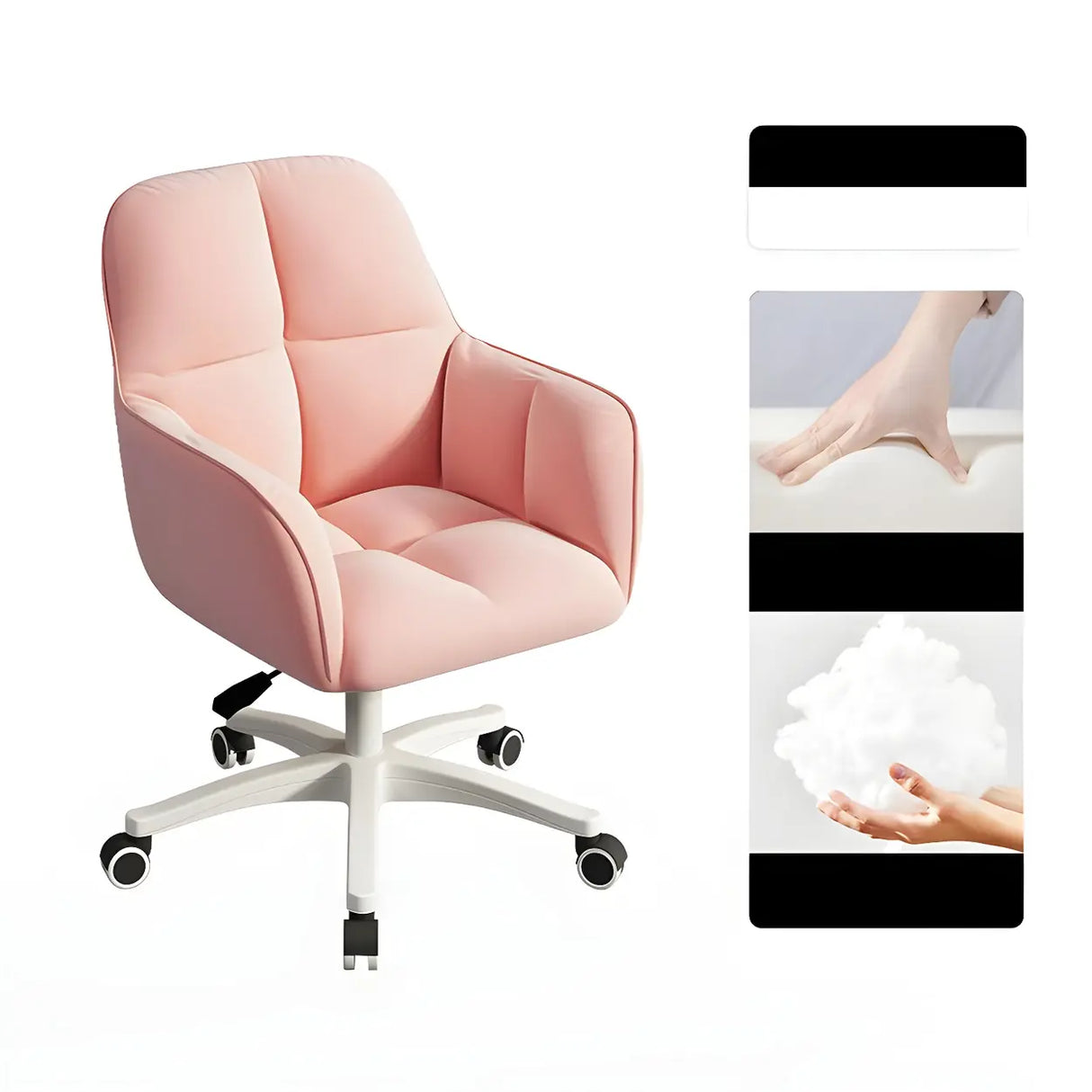 Multi-Color Swivel Curved Leather Fixed Arms Office Chair Image - 4