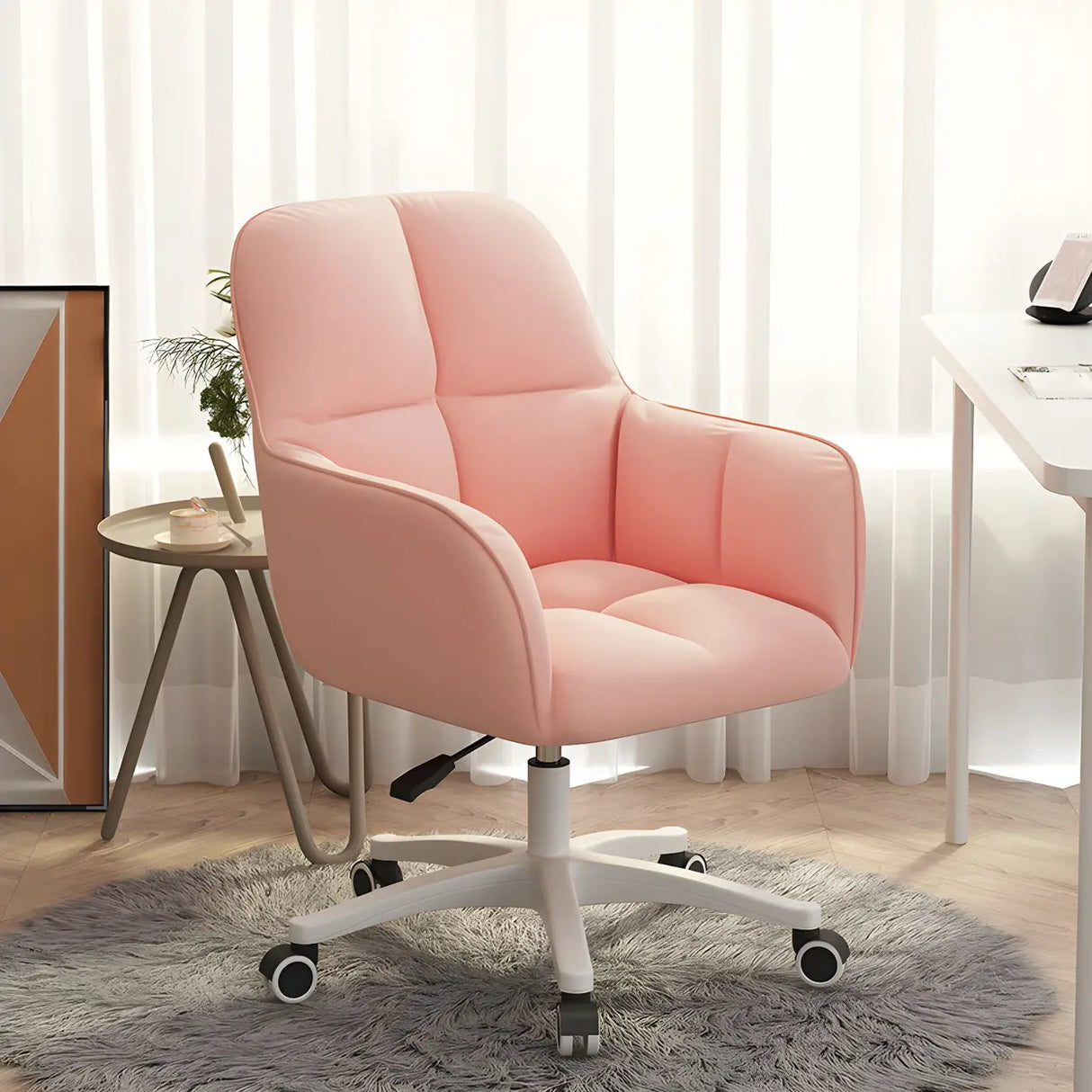 Multi-Color Swivel Curved Leather Fixed Arms Office Chair Image - 5