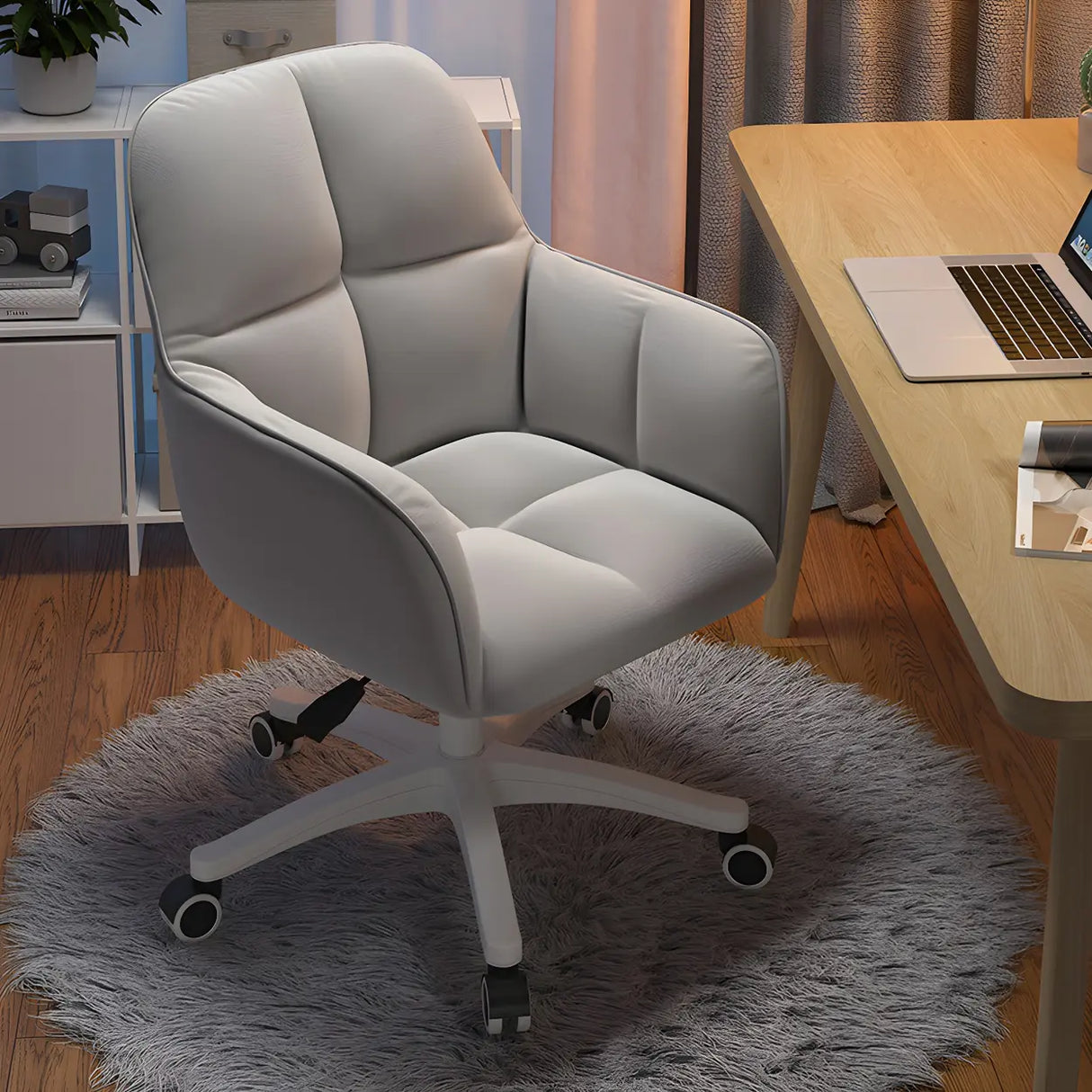Multi-Color Swivel Curved Leather Fixed Arms Office Chair Image - 7