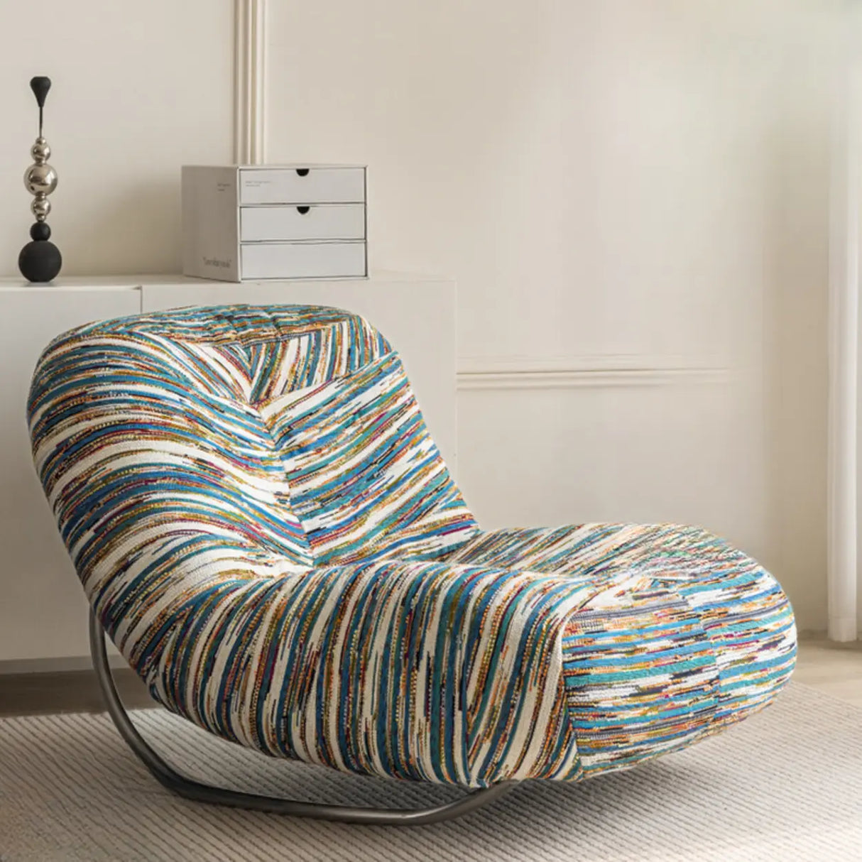 Multi-Color Upholstered Silver Metal Leg Rocking Chair Image - 1