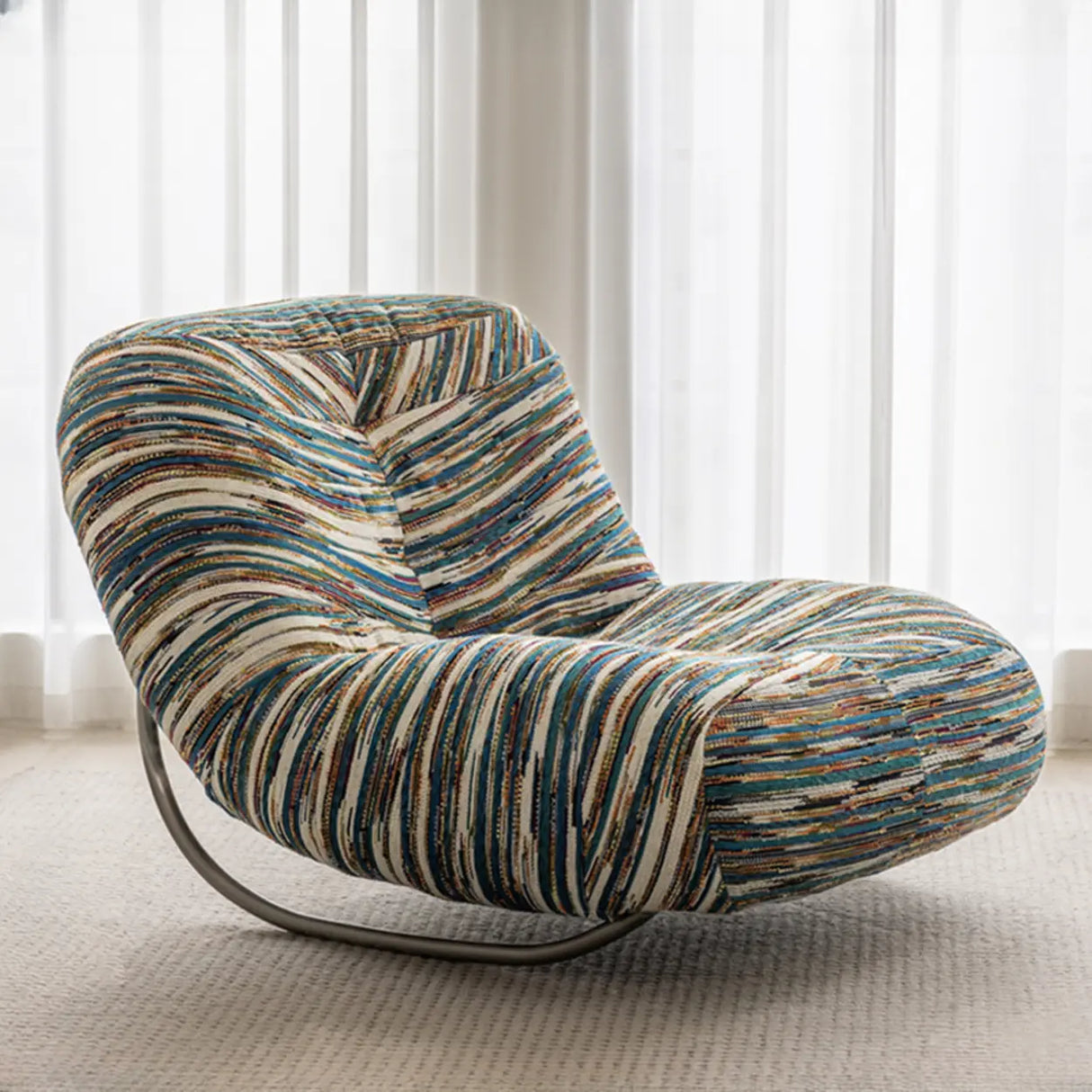 Multi-Color Upholstered Silver Metal Leg Rocking Chair Image - 2