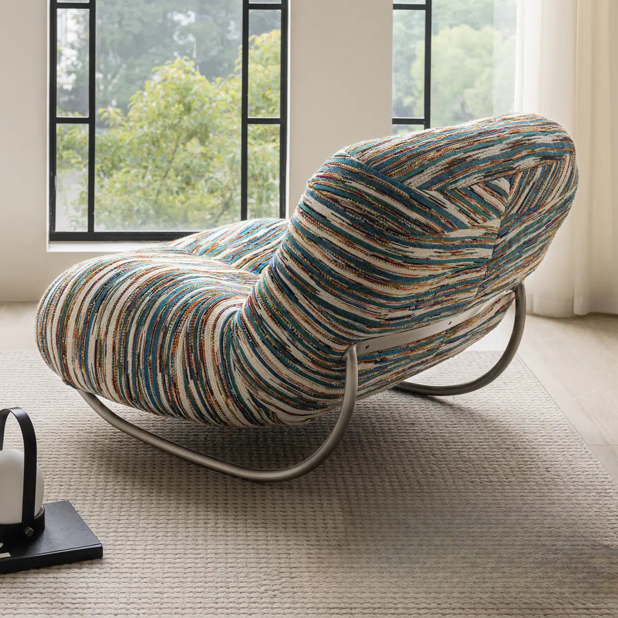 Multi-Color Upholstered Silver Metal Leg Rocking Chair Image - 4