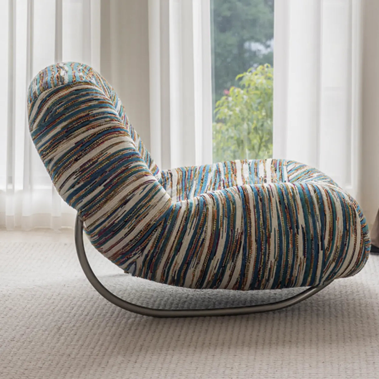 Multi-Color Upholstered Silver Metal Leg Rocking Chair Image - 6