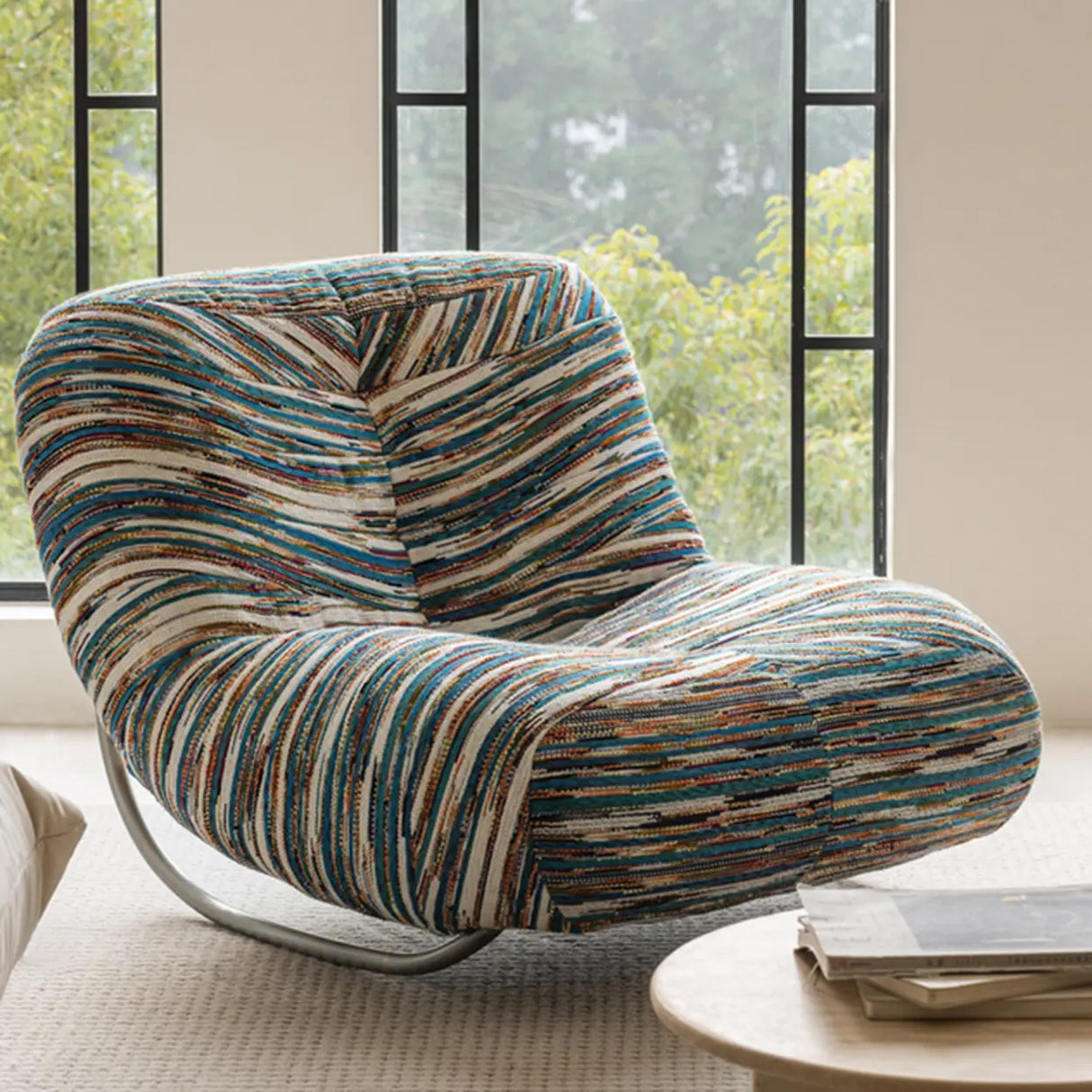 Multi-Color Upholstered Silver Metal Leg Rocking Chair Image - 8