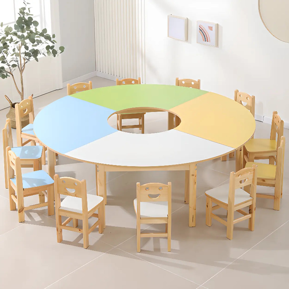 Multi-Color Wood Structure Splicing Kids Activity Desk Image - 1