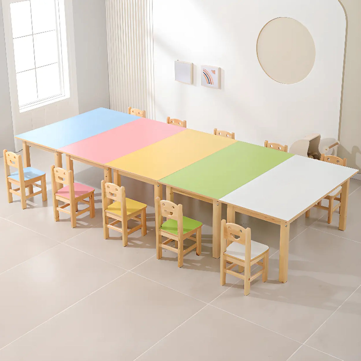 Multi-Color Wood Structure Splicing Kids Activity Desk Image - 6