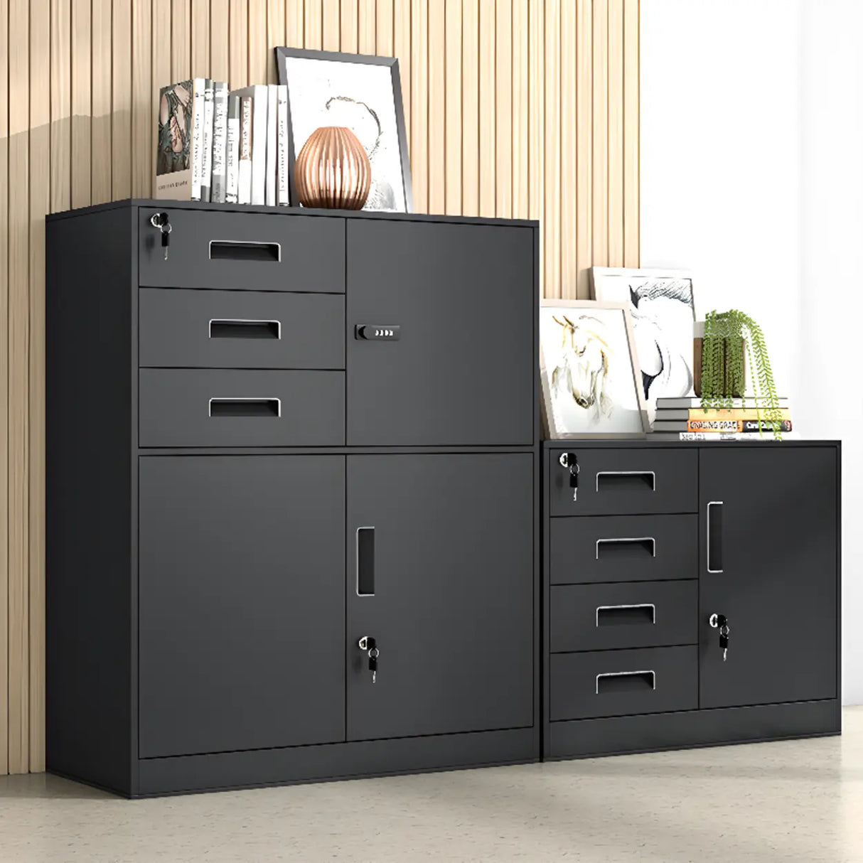 Multi-Functional Black Steel Lock Storage Filing Cabinet Image - 1