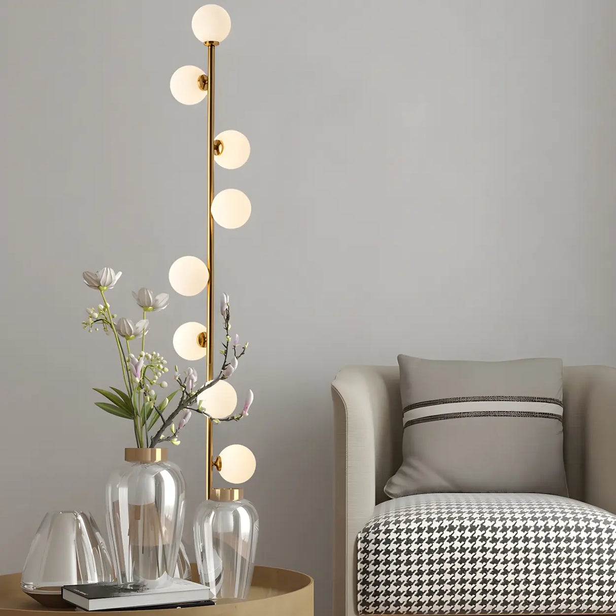 Multi-Light Modern Glass Globe Brass Metal Floor Lamp Image - 11