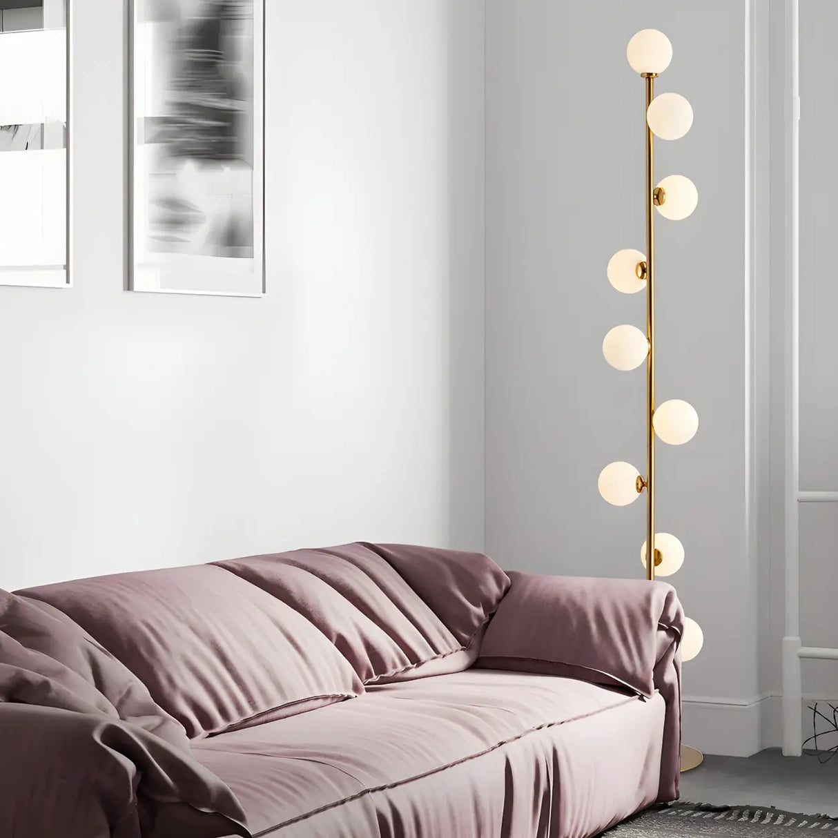 Multi-Light Modern Glass Globe Brass Metal Floor Lamp Image - 12