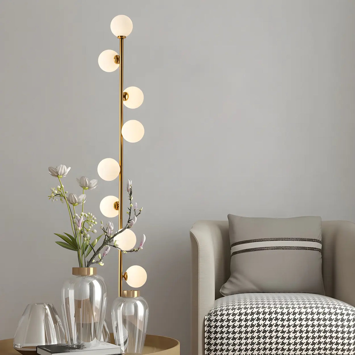Multi-Light Modern Glass Globe Brass Metal Floor Lamp Image - 2