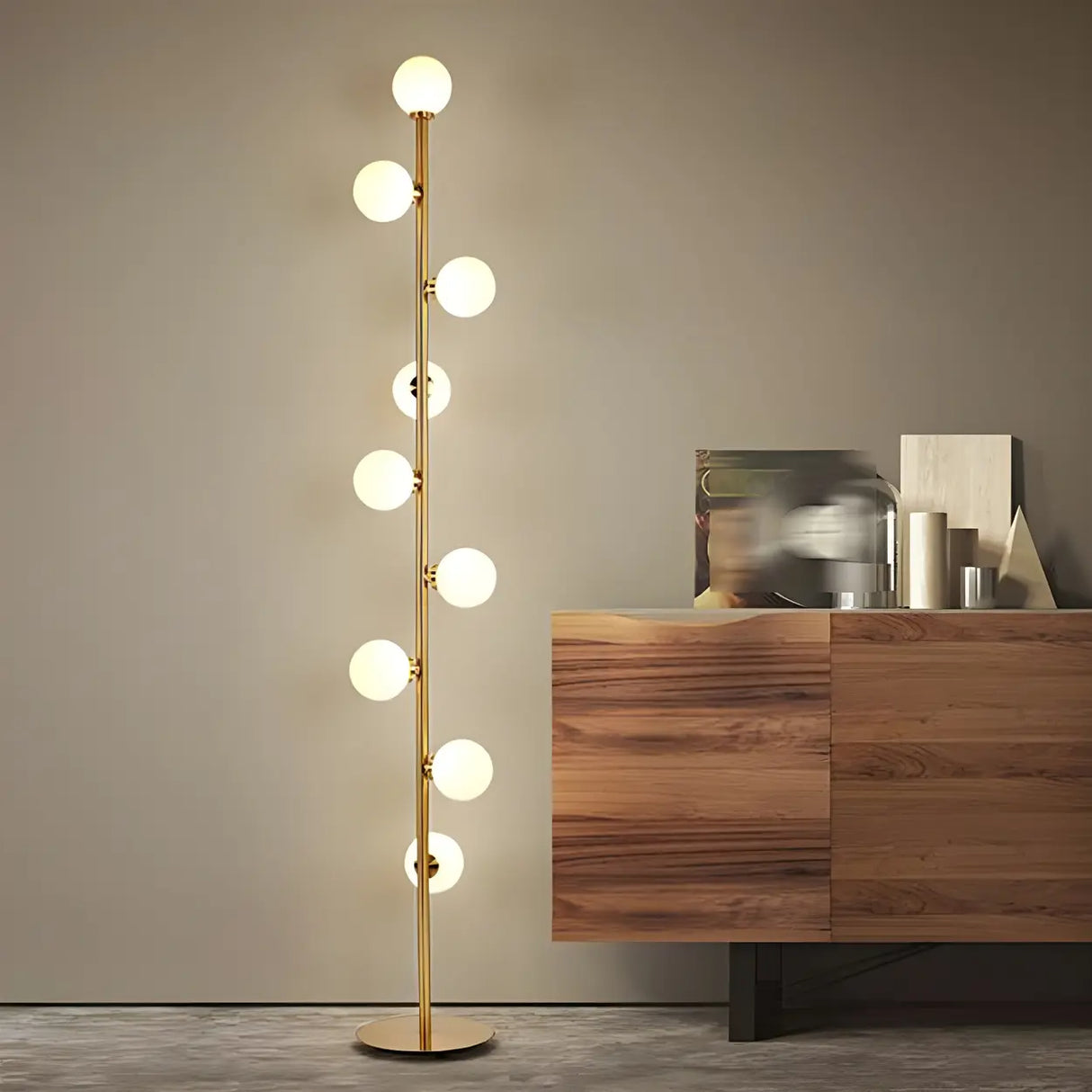 Multi-Light Modern Glass Globe Brass Metal Floor Lamp Image - 3