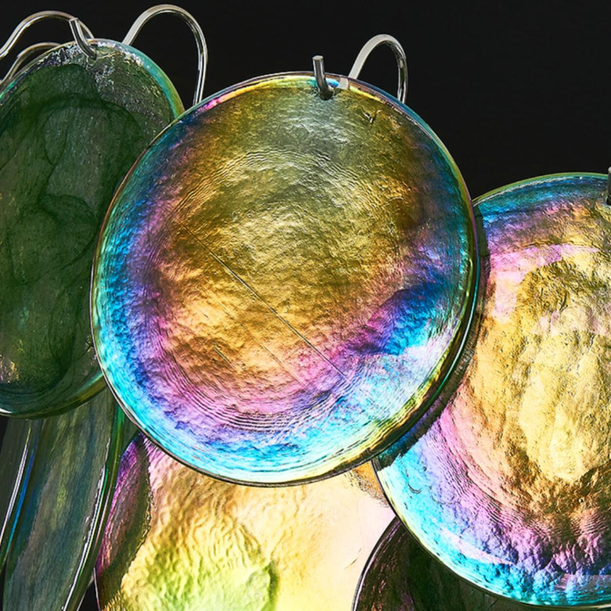 Multi-Tier Art Deco Green Glass Disc Chandelier Image - 12