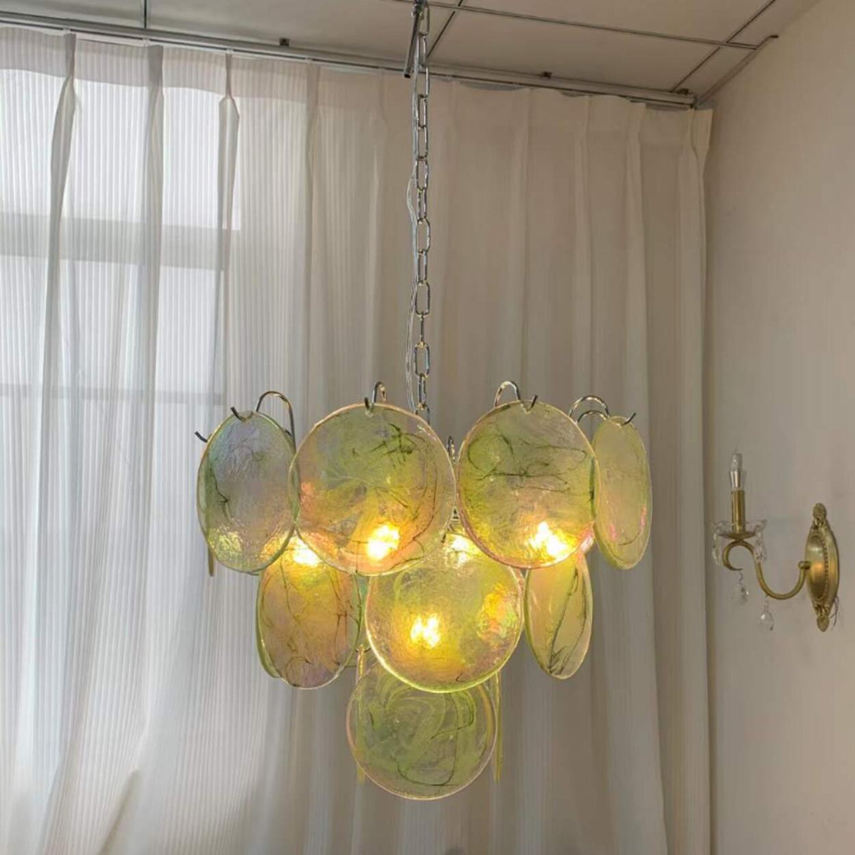 Multi-Tier Art Deco Green Glass Disc Chandelier Image - 3