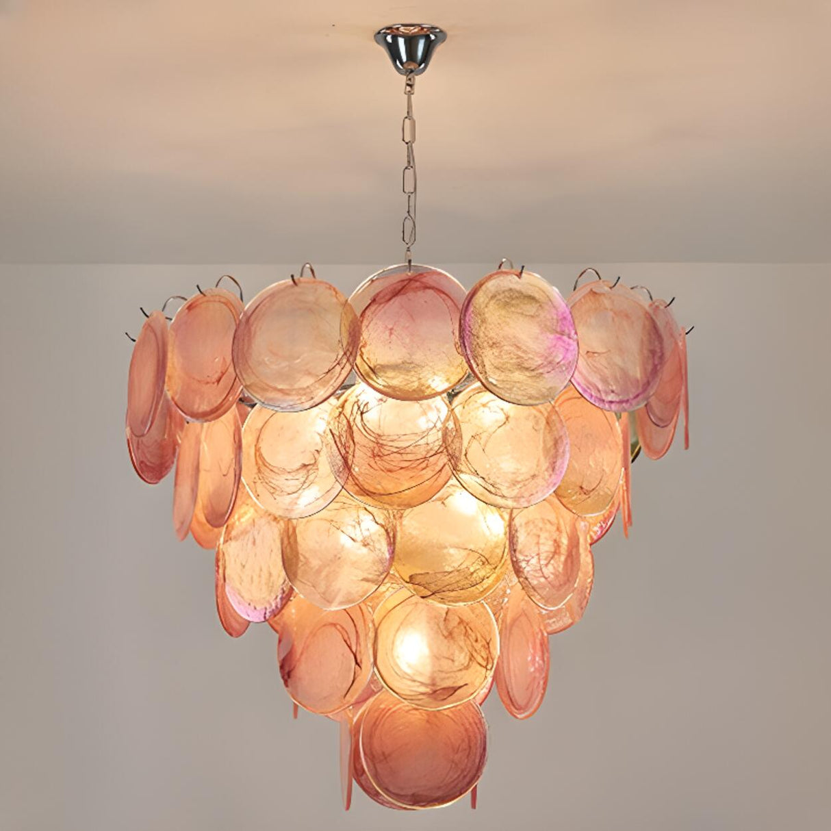 Multi-Tier Art Deco Green Glass Disc Chandelier Image - 4