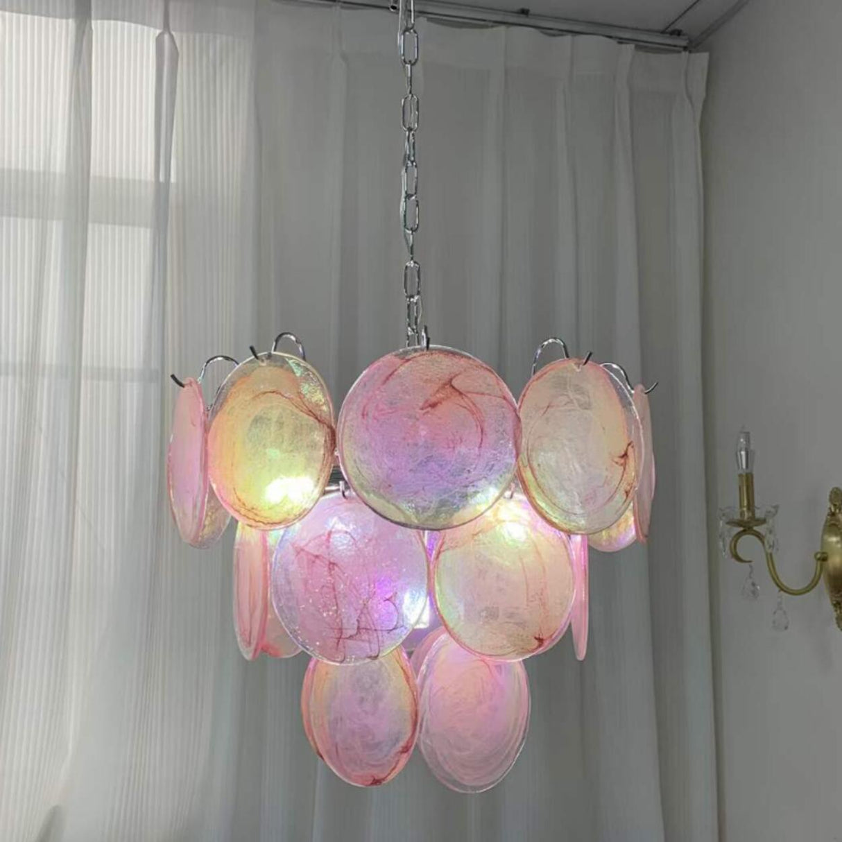 Multi-Tier Art Deco Green Glass Disc Chandelier Image - 5