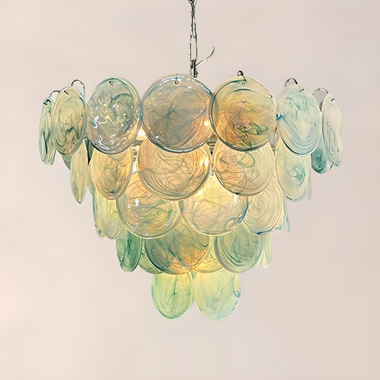 Multi-Tier Art Deco Green Glass Disc Chandelier Image - 6