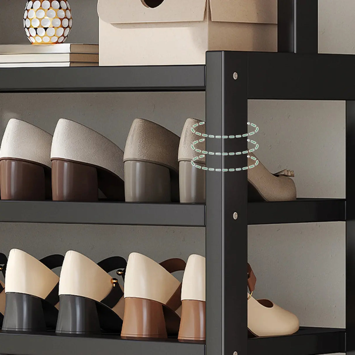 Multi-tier Metal Hallway Grey Bamboo Shoe Rack Organizer Image - 10