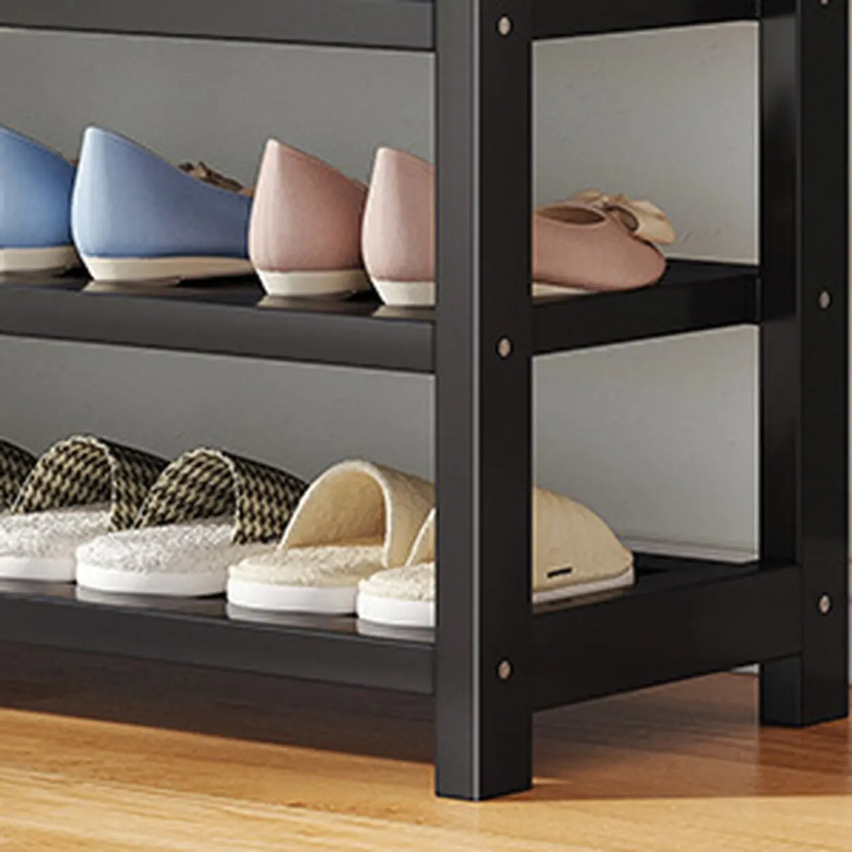 Multi-tier Metal Hallway Grey Bamboo Shoe Rack Organizer Image - 11