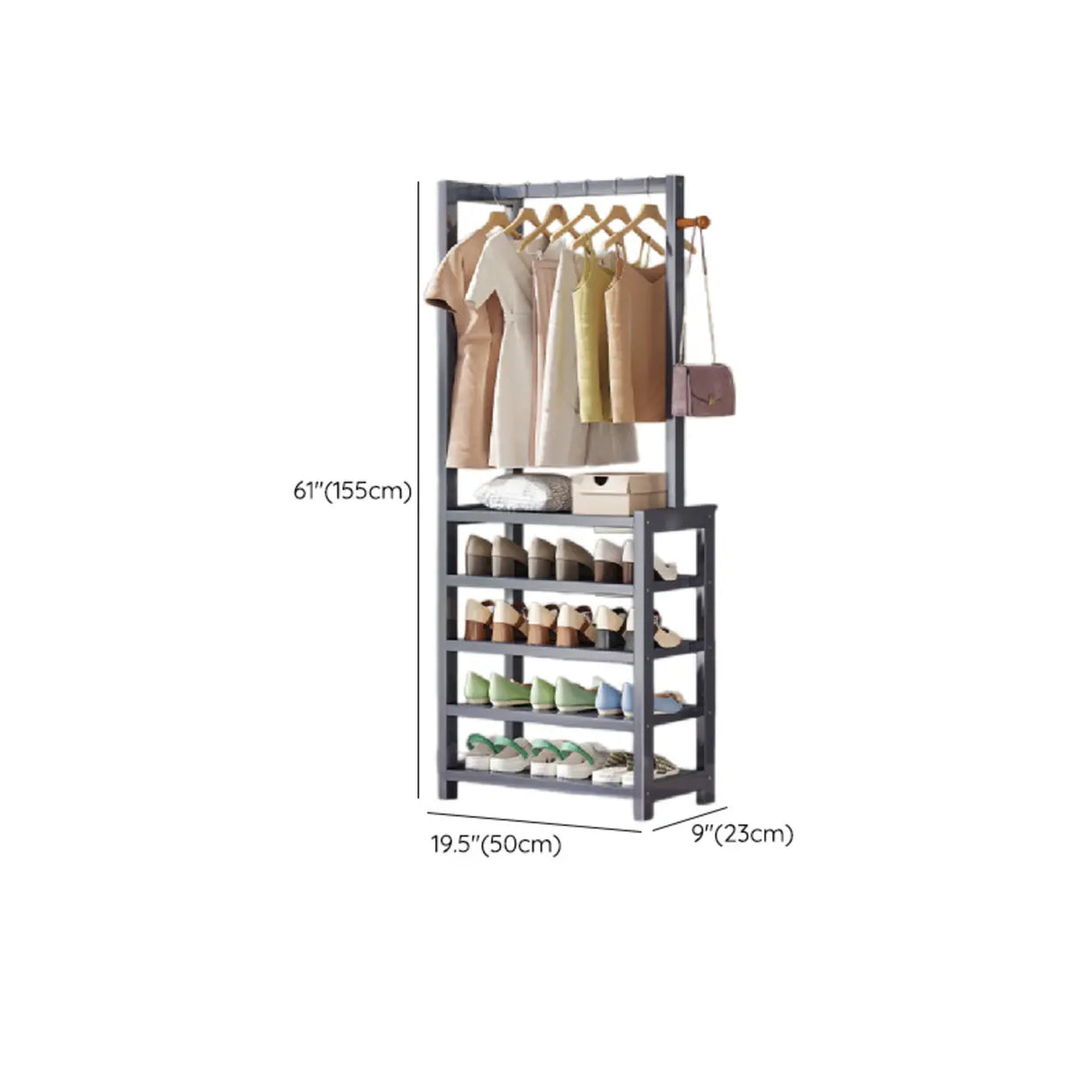 Multi-tier Metal Hallway Grey Bamboo Shoe Rack Organizer Image - 17