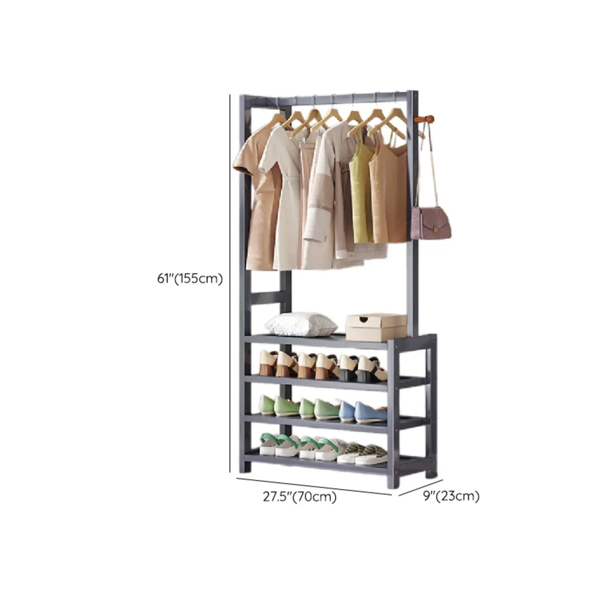 Multi-tier Metal Hallway Grey Bamboo Shoe Rack Organizer Image - 18