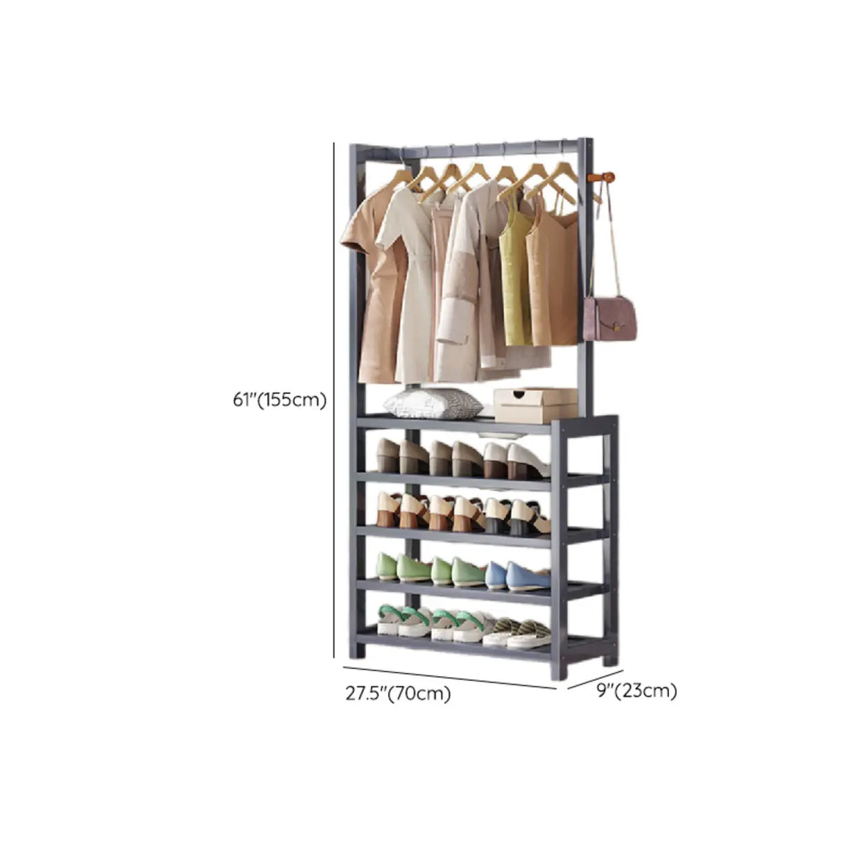 Multi-tier Metal Hallway Grey Bamboo Shoe Rack Organizer Image - 19