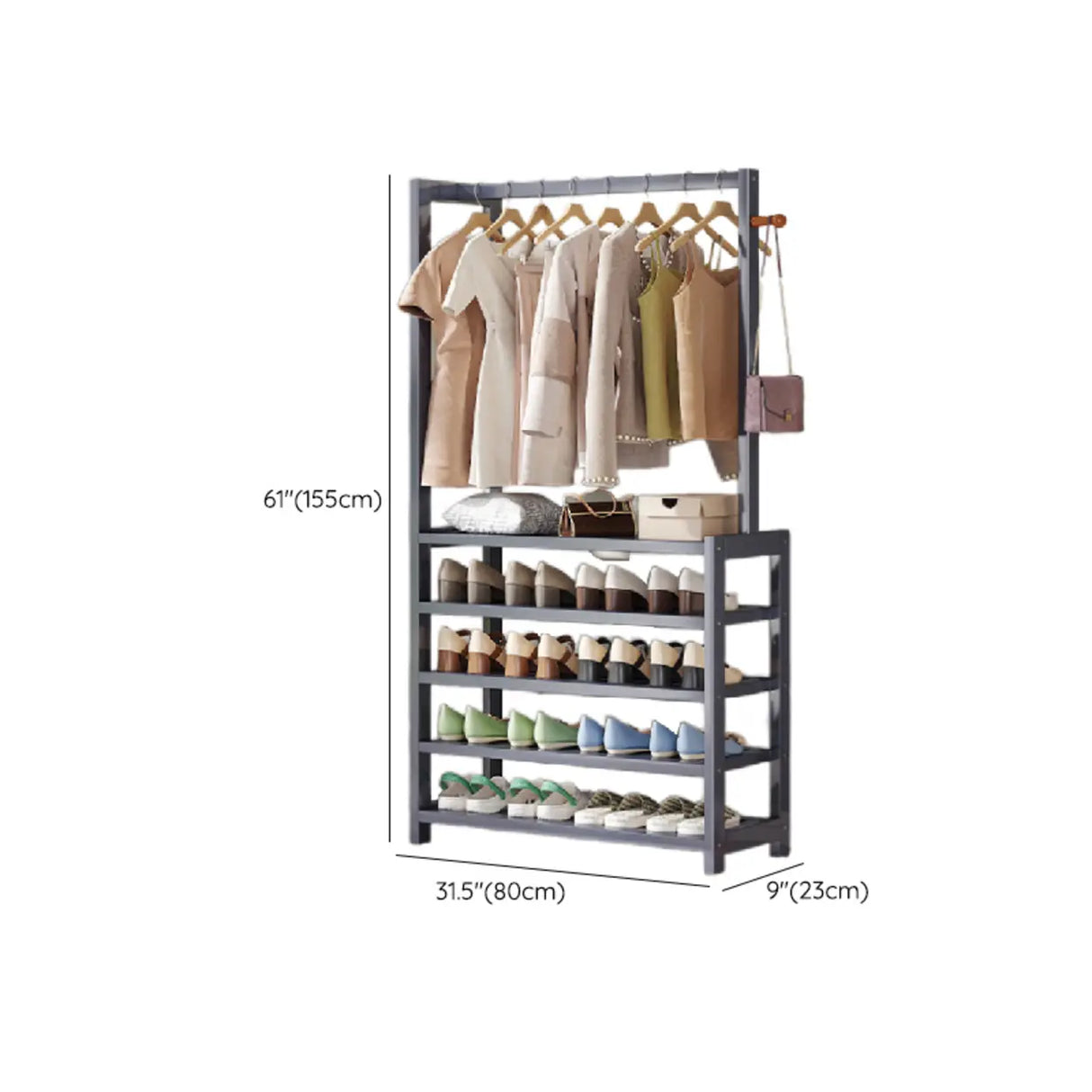 Multi-tier Metal Hallway Grey Bamboo Shoe Rack Organizer Image - 21
