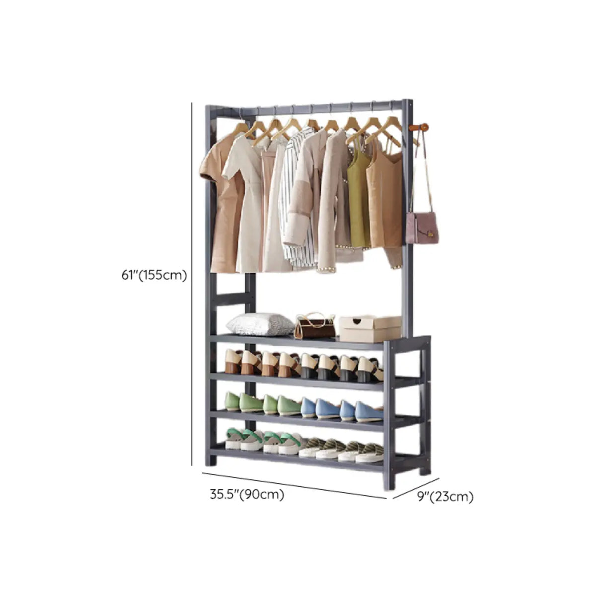 Multi-tier Metal Hallway Grey Bamboo Shoe Rack Organizer Image - 22