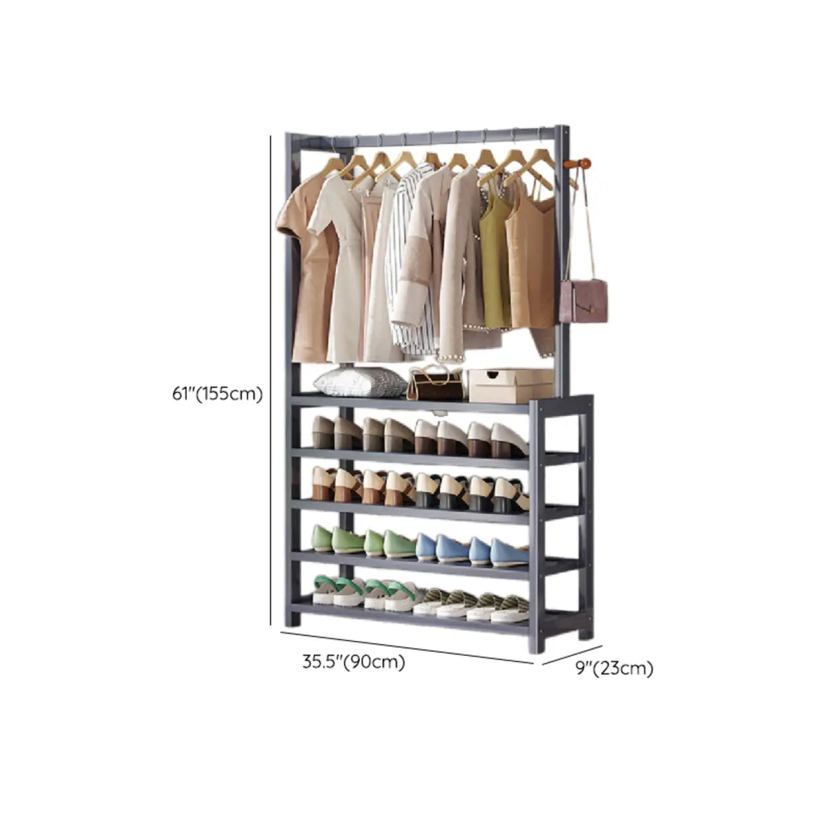 Multi-tier Metal Hallway Grey Bamboo Shoe Rack Organizer Image - 23