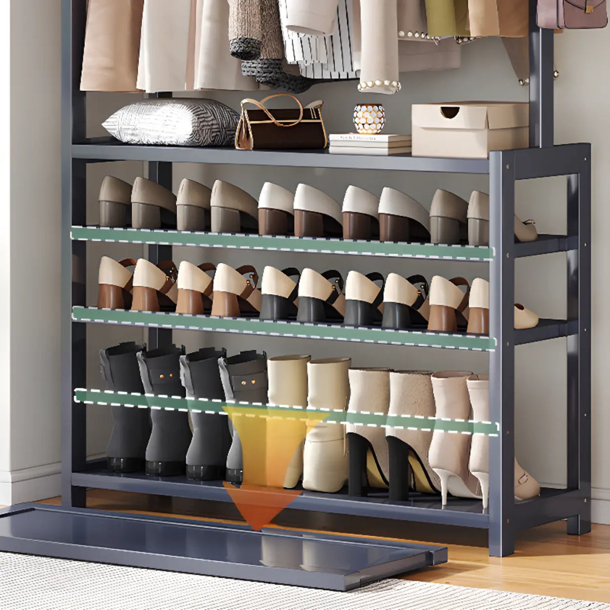 Multi-tier Metal Hallway Grey Bamboo Shoe Rack Organizer Image - 8
