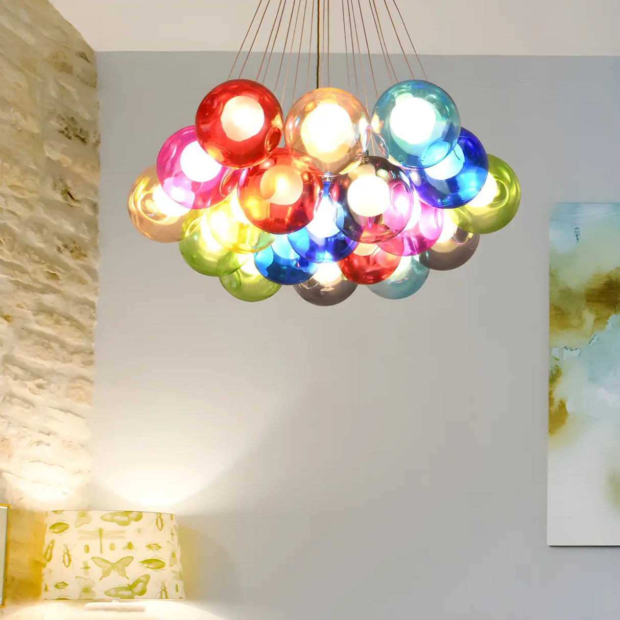Multicolor Glass Bubble Dining Room Haning Chandelier Image - 1